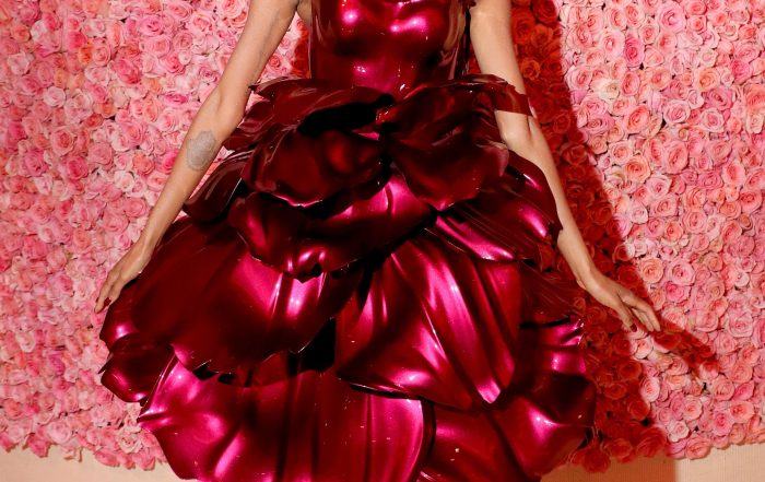 Al Met Gala un vestito a petali di rosa stampato in 3D
